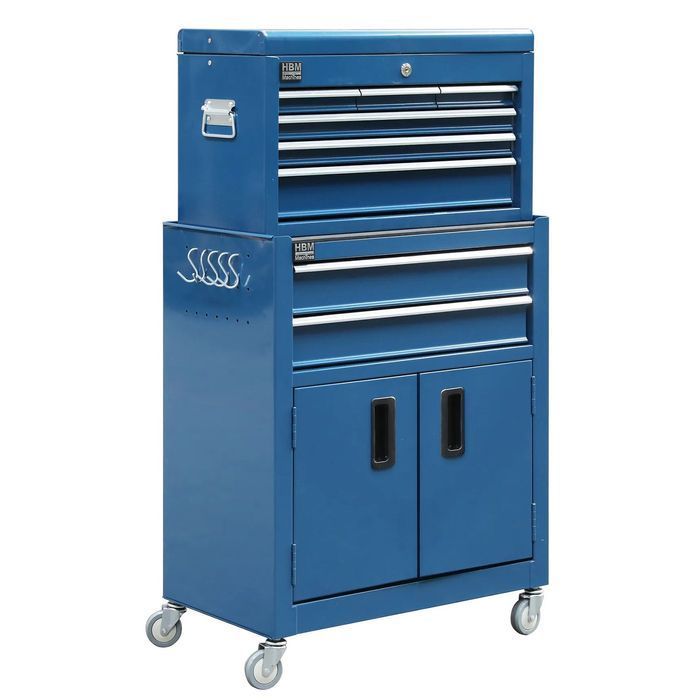 Dulap metalic premium pentru scule, 2 piese, 6 sertare si 2 usi, albas