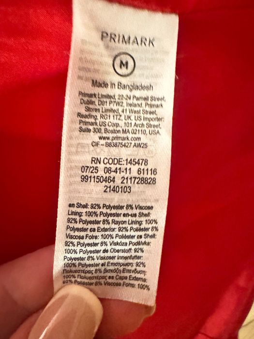 Palton lung roșu damă Primark M, nou cu etichetă, căptușit