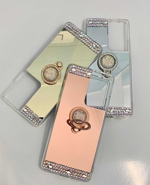 Husa oglinda, pietricele, inel Samsung Galaxy S21 Plus, S21 Ultra 5G
