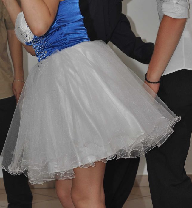 Rochie tip balerina alba cu albastru - cununie civila