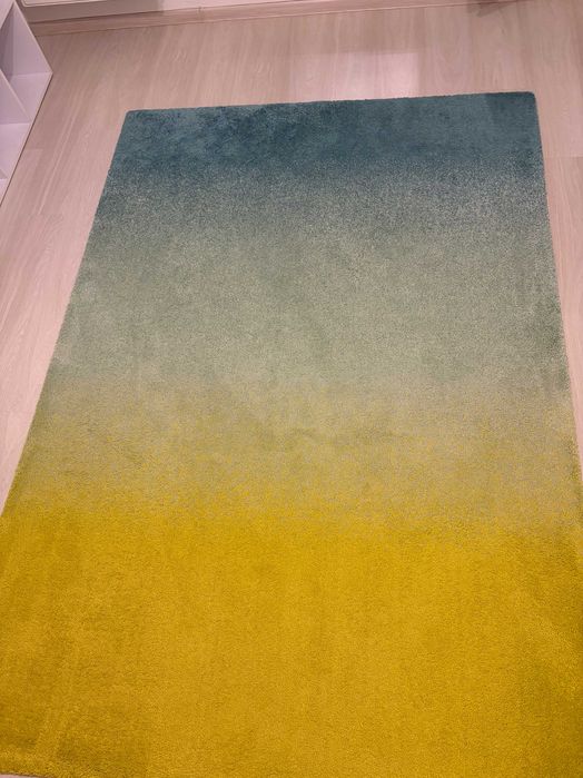 Covor, fir lung, albastru/verde galben, Ikea
