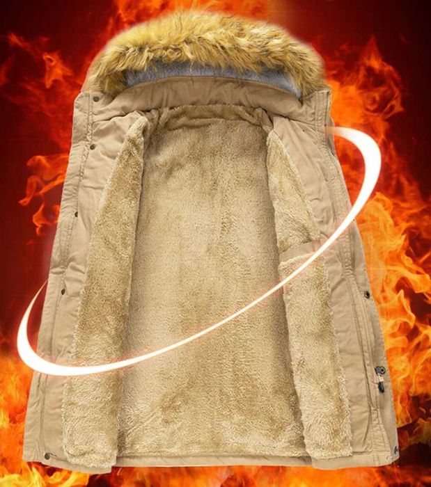 Новая зимняя куртка с меховым капюшоном цвета Хаки 52,54,56 до 120 кг