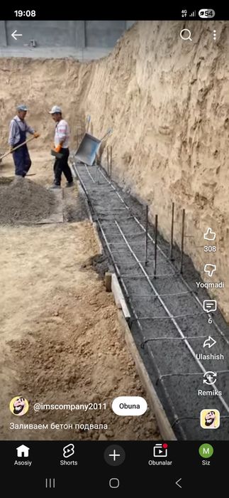 Sifatli Fundament quyish xizmati Toshkent boylab hizmatdamiz