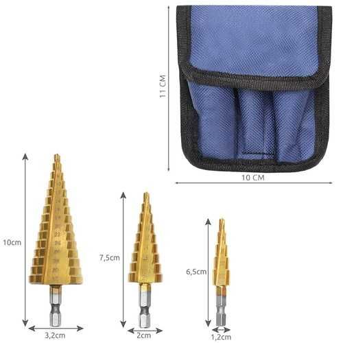 Комплект стъпкови свредла 3в1 4-12 мм, 4-20 мм, 4-32 мм