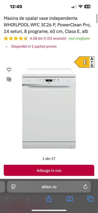 Masina de spalat vase independenta WHIRLPOOL WFC 3C26 P