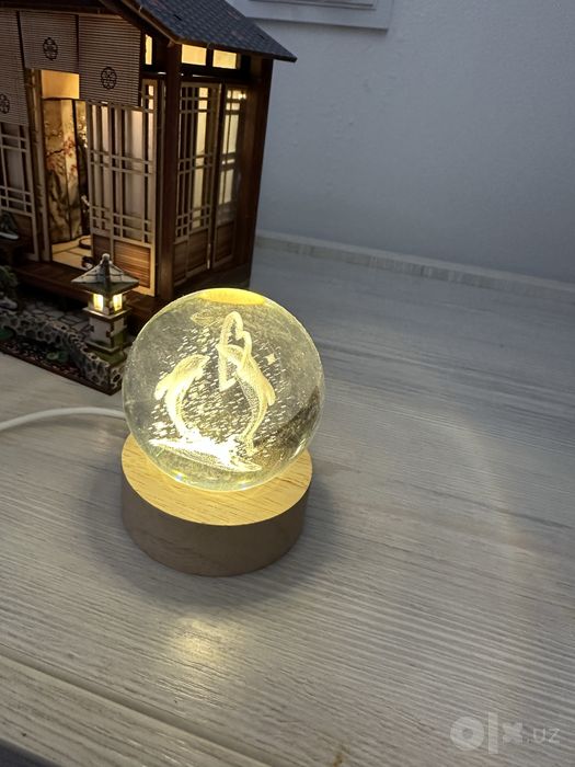 LED ночник 3D с хрустальным шаром и дельфинами