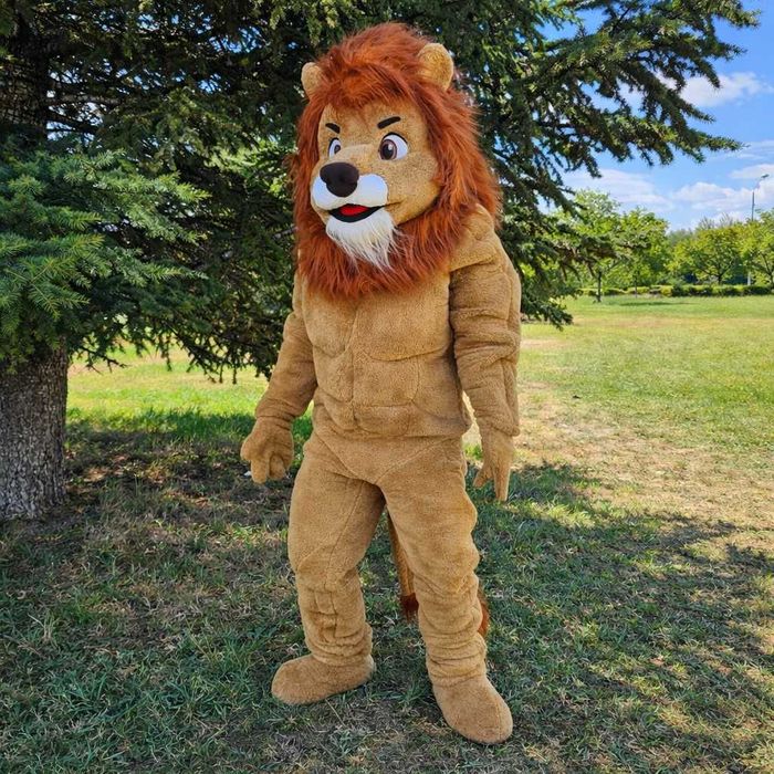 Costum Mascotă Leu cu Corp Musculos Premium realizat manual pentru Evenimente, Petreceri și Spectacole