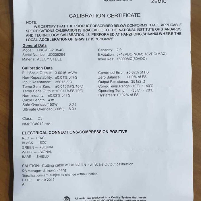 Тензодатчик балочный на сдвиг Zemic H8C 1.0Т