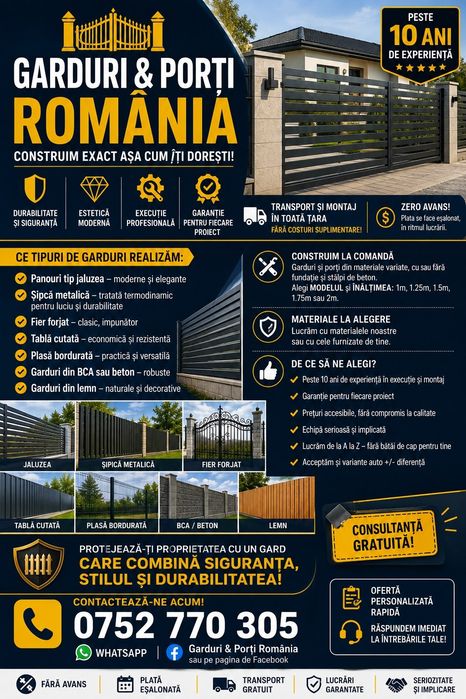 Vand garduri și porți la comanda CLENTULUI