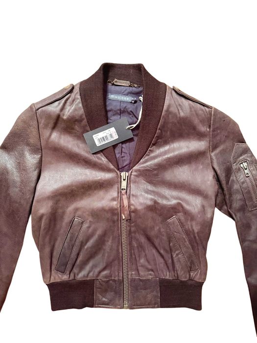 MUUBAA Cropped Ново Дамско Кожено яке Кафяво UK 12 Medium