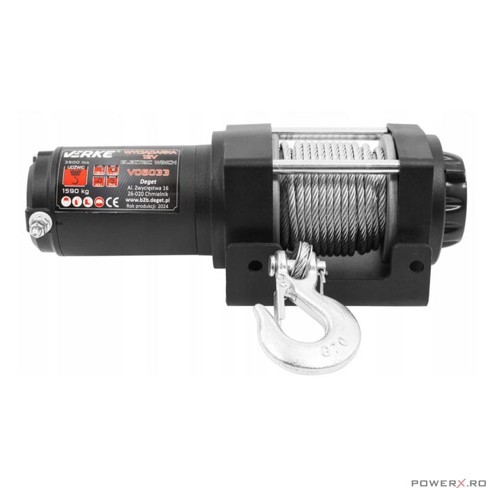 Troliu electric 12 V 130 A, capacitate 1590 Kg, lungime calbu 12 m,