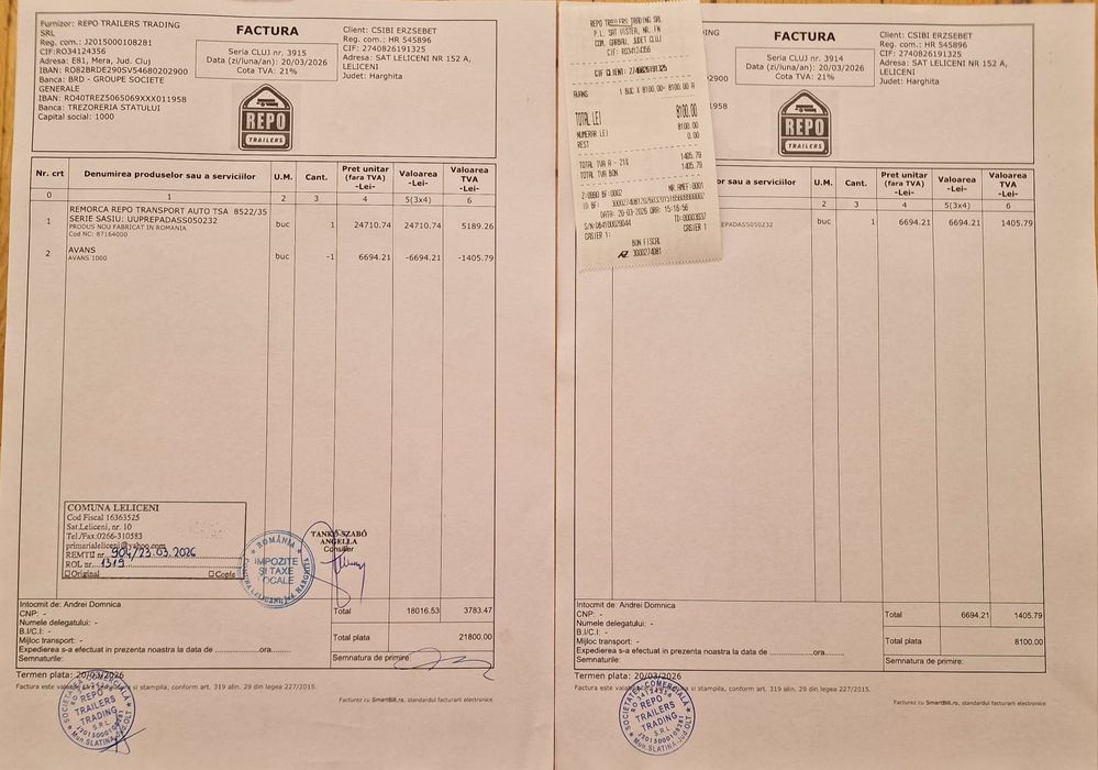 De vânzare trailer,platformra auto dublu 2 masini cu 3 axe