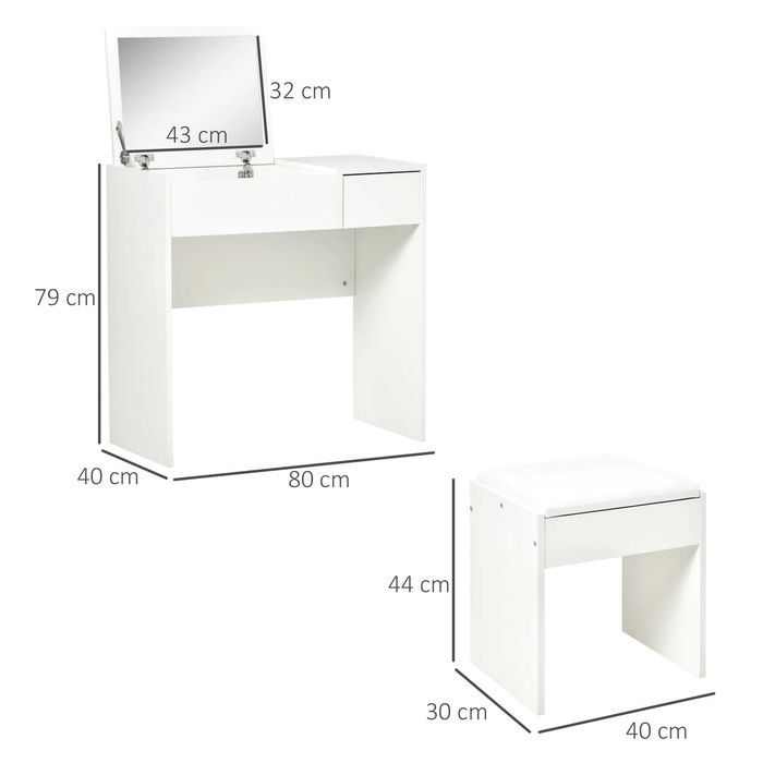Masa Machiaj cu Taburet , Alb , HOMCOM , x4 buc disponibile