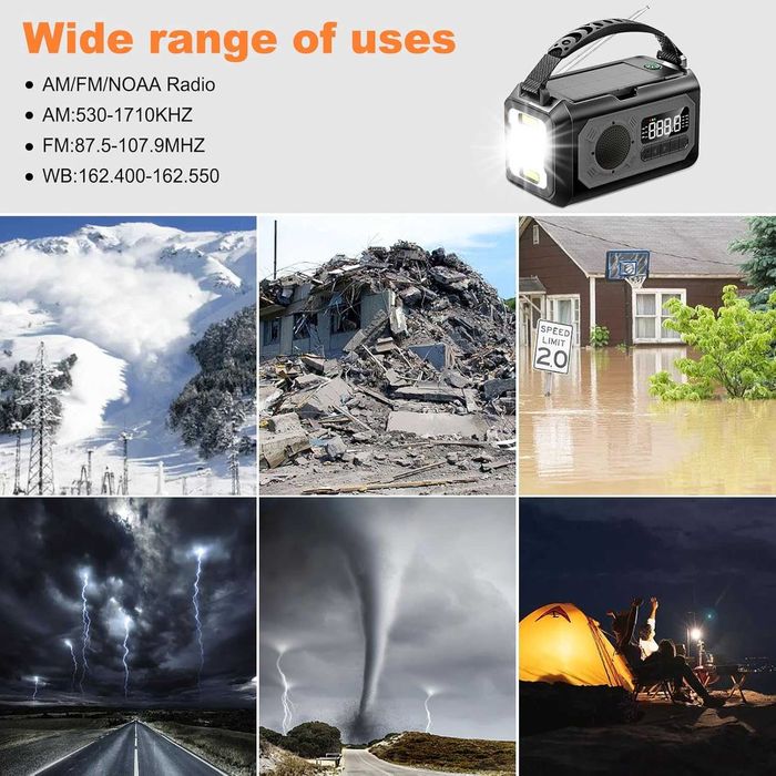 Ново 44400mWh/12000mAh аварийно, соларно радио AM / FM / NOAA ...