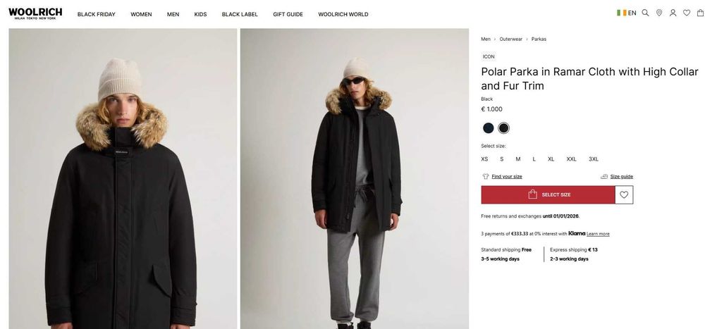 Geaca polar parka XL XXL de lux Woolrich Ramar Cloth puf si pene blana