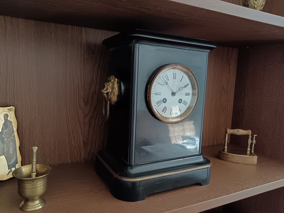 Ceas Mantel Napoleon III Calcit negru, Marmură, perioada 1900,Franța