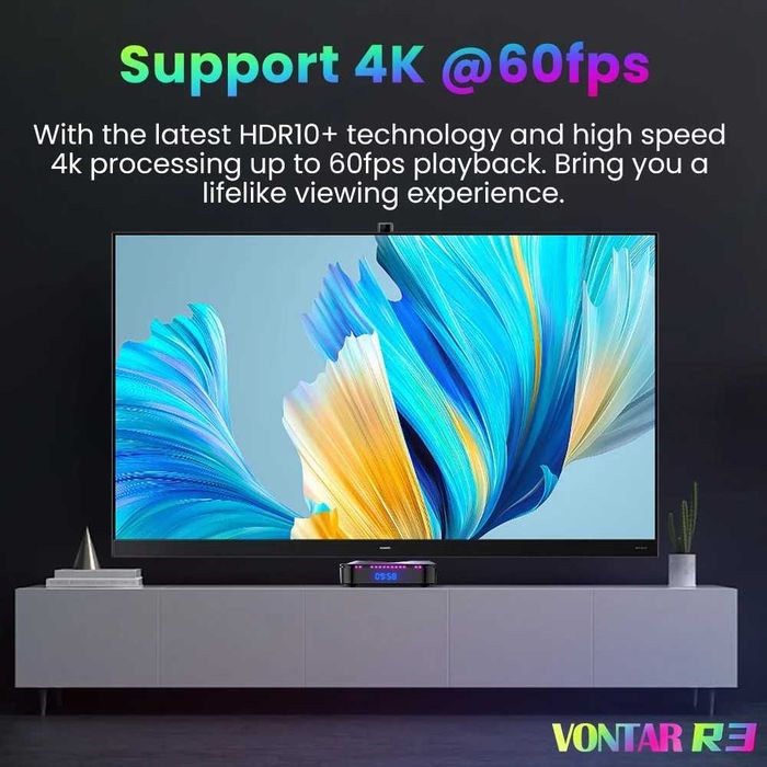 TV Box 4K Vontar R3 Android 13, RK3528 Quad Core, 4 GB RAM, 32 GB Stocare, Wifi 6, HDR10, Iluminare RGB NOU