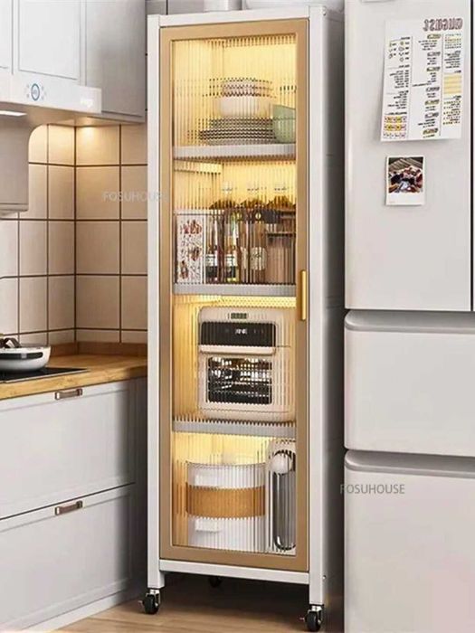 узкий кухонный шкаф, напольный, металлический модуль на колесиках