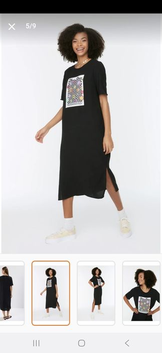 Дълга черна рокля с цветна платка