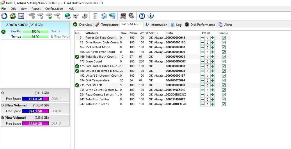Solid-State Drive SSD ADATA SU630 240GB SATA 3 2.5 inch -test hdd sentinel
