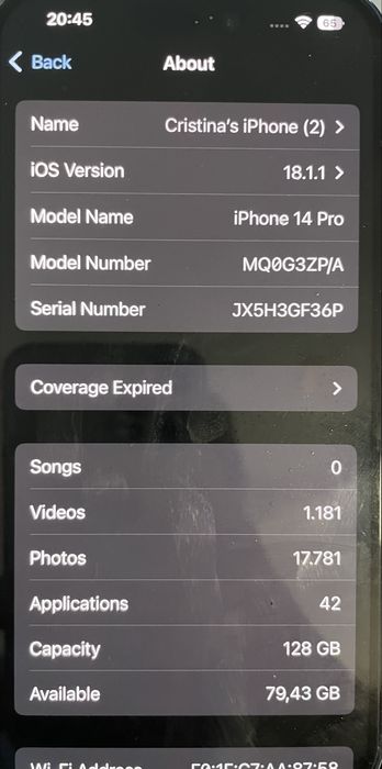 Vand Iphone 14 Pro 128 Gb, Purple , impecabil, liber in orice retea