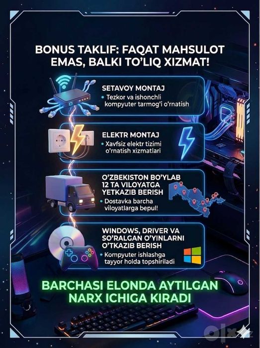 Game club dachaga, 12viloyat, mebel ichida, 1 yil garantiya