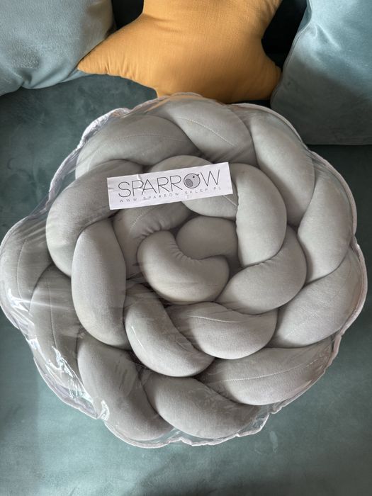 Protectie laterala patut impletita din catifea verde eucalipt 200 cm