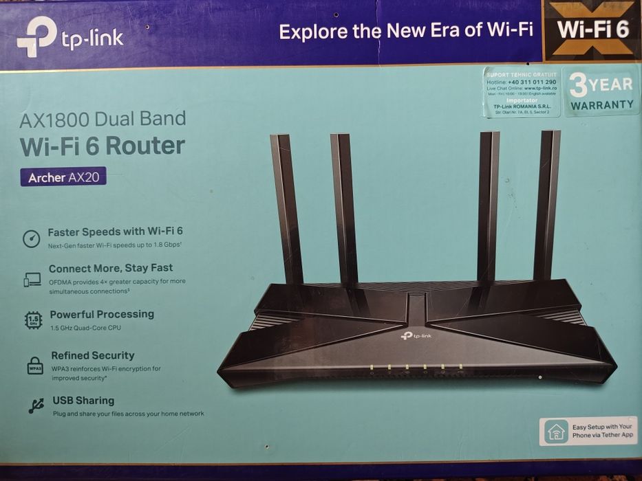 Router Wi-Fi 6 TP-Link Archer AX20 (AX1800) - Dual Band, Gigabit, Cutie originală