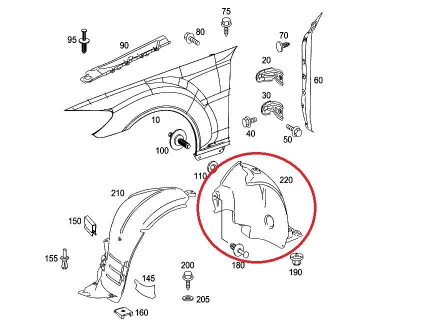 Carenaj roata Mercedes Clasa CL (C216), 01.2006-10.2010, partea Stanga, Punte fata partea din spate 2166900730, 5029FL2T