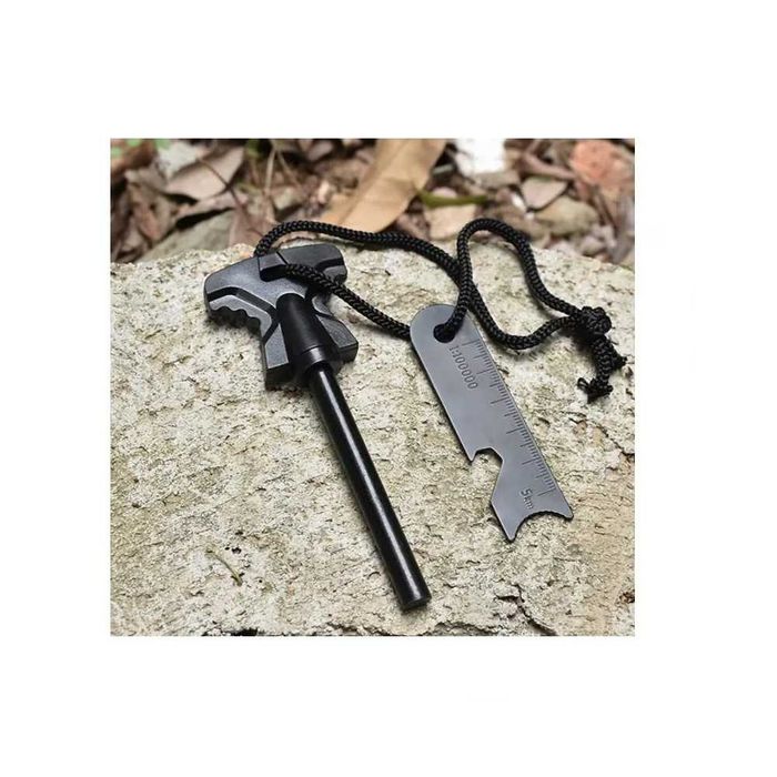 Kit supravietuire 14 piese, cutit Deer 27 cm, lanterna LED, busola, amnar, bratara paracord, camping, drumetii, outdoor, negru
