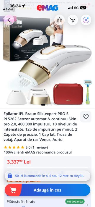 Epilator IPL Braun Silk-Expert Pro 5 PL5262 • NOU / SIGILAT •