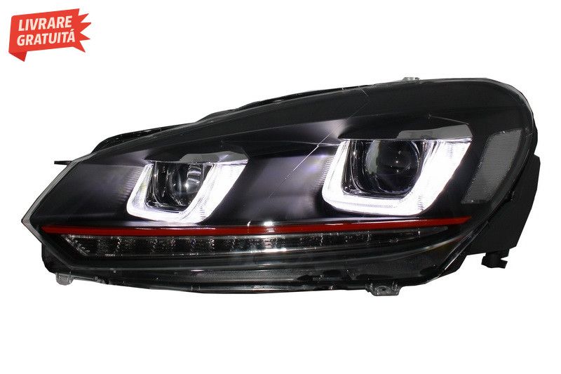 Faruri LED VW Golf 6 VI (2008-2012) Golf 7 U Design With Red Strip GTI