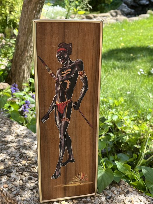 Комплект винтидж стенни пана, ръчно рисувани върху орехово дърво