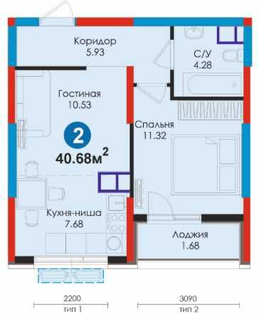 Жомий айланаси, Бизнес класс 2 хонали 40,68 кв.м. 10 кават\12 (XS)
