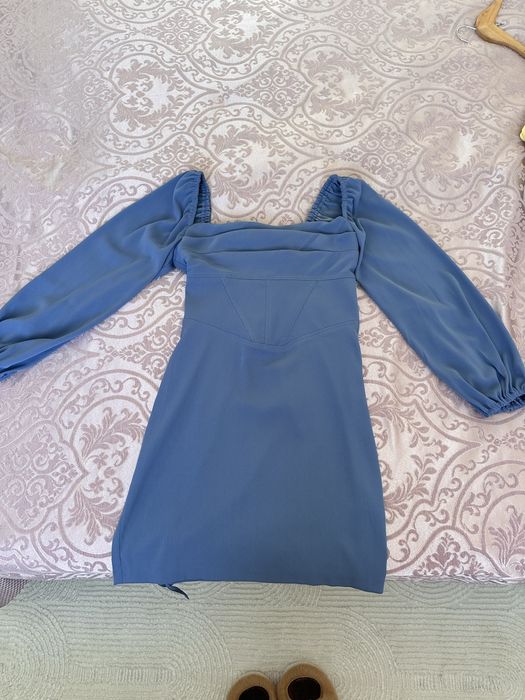 Платье короткое голубое с рукавами Lichi