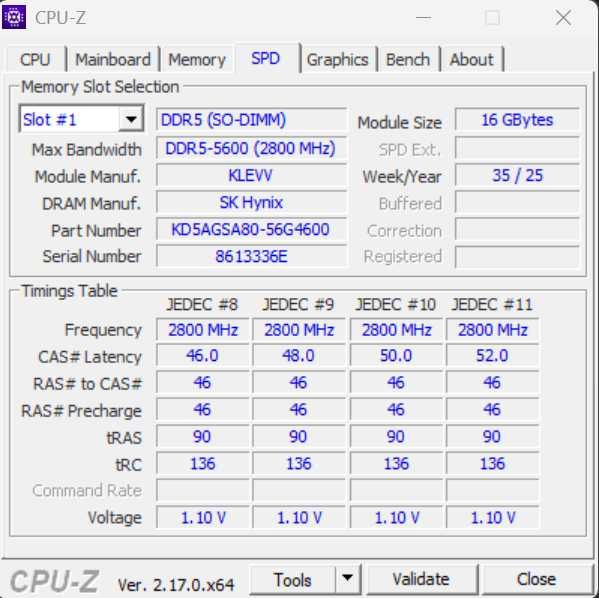 16GB (1x16GB) DDR5 5600 SODIMM (лаптоп) памет с ниска латентност