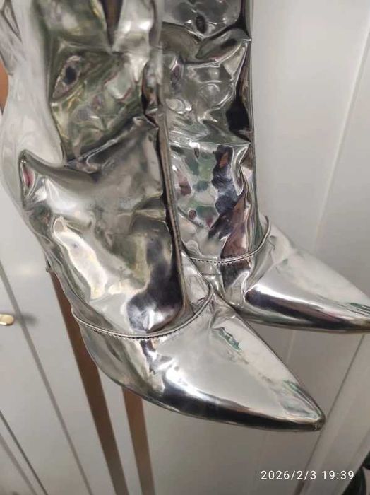 Cizme peste genunchi, extra lungi argintii