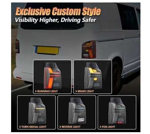 Диодни стопове за VW TRANSPORTER T6 / T6.1 от 2015+ с бягащ мигач - опушени