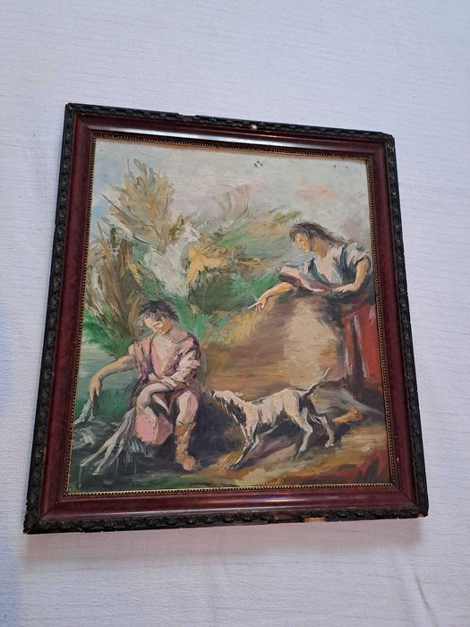 tablou pictura veche pe lemn 46/52 cm