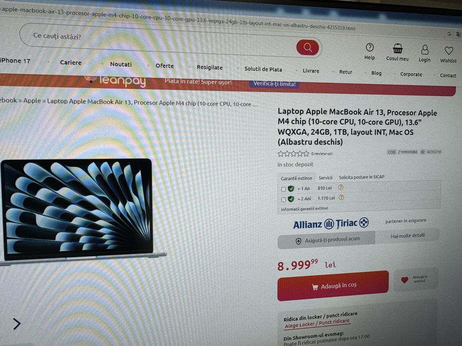 Apple MacBook Air 13" M4, 24GB RAM, 1TB nou sigilat