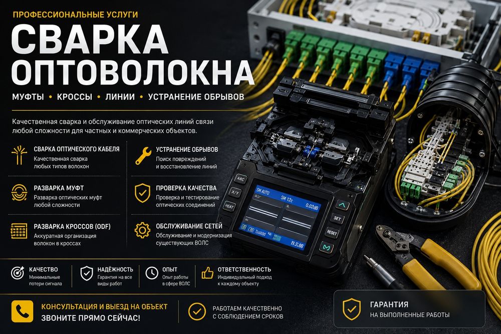 Сварка оптоволокна (ВОЛС) • Разварка муфт и кроссов • Ремонт оптики