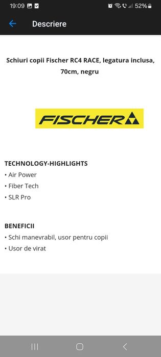 Schiuri copii Fischer RC4 RACE, legatura inclusa, 70cm, negru