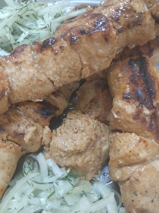 Шашлык  на гриле   + лаваш хлеб лук маринад