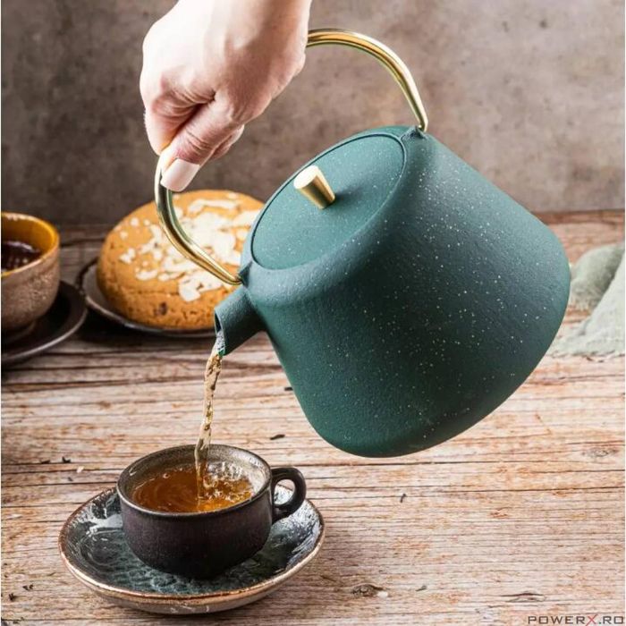 Ceainic din fonta cu strecuratoare, interior emailat, 1l, verde cu