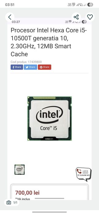 Procesor Intel I5 10500T