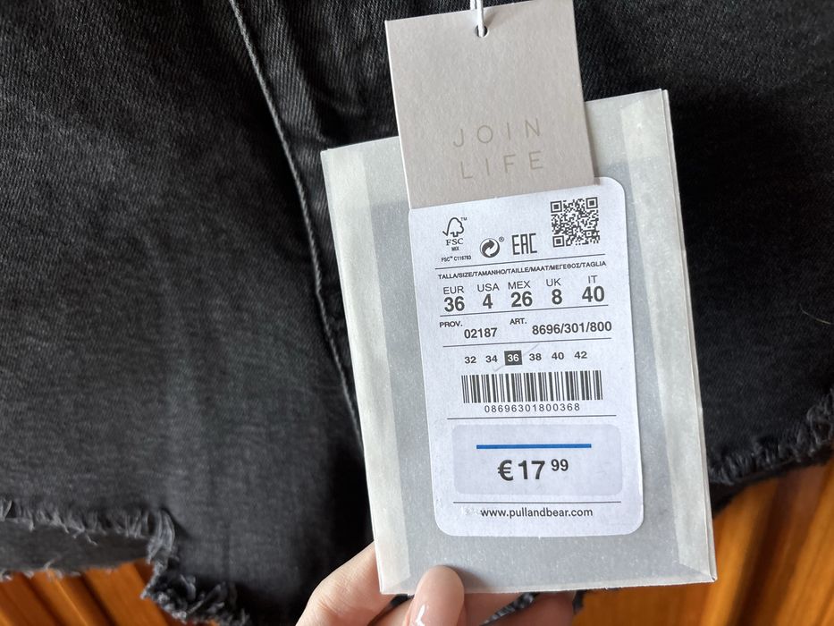 Pantaloni scurți Pull&Bear negri din denim, talie înaltă, mărimea 36, noi cu etichetă
