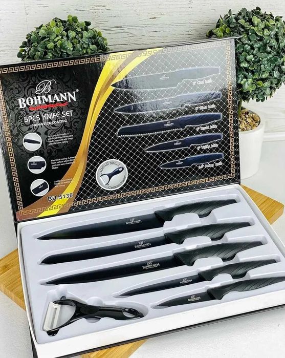 Комплект от 6 части ножове в кутия Bohmann, Мраморно покритие, Черни