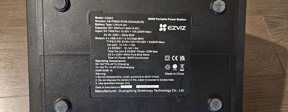 Statie incarcare EZVIZ PS600, 607Wh, 600W, USB C, USB A,