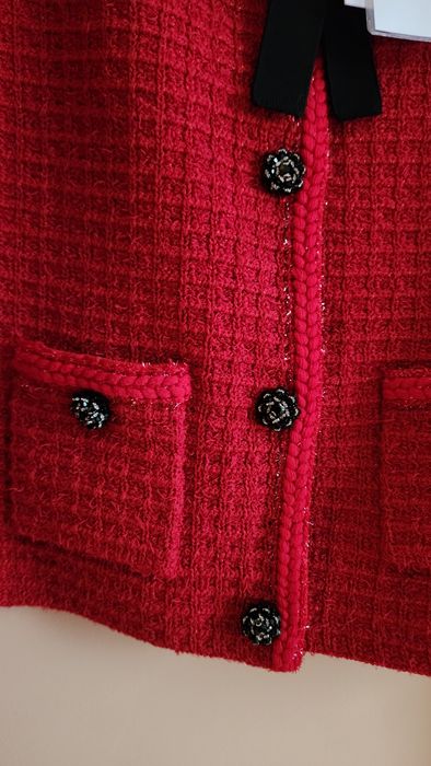 Self-Portrait L размер червено сако туид вталено плътно жилетка tweed