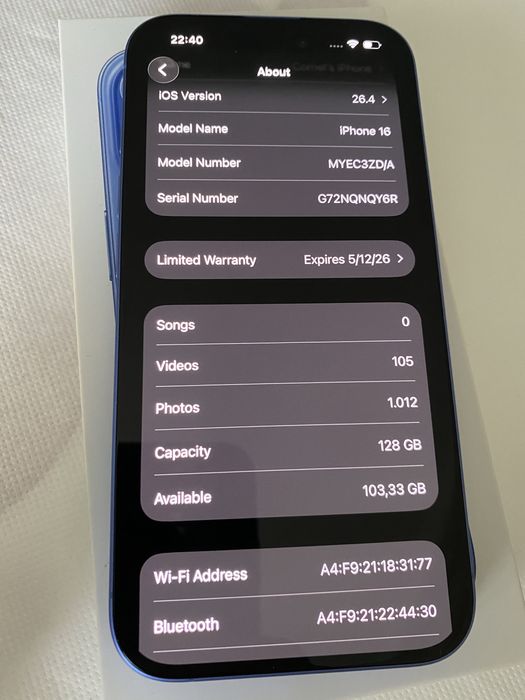 iPhone 16, garantie 05.2027
